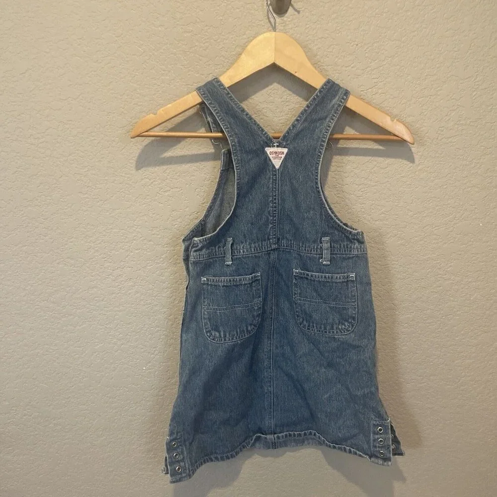 Vintage OshKosh Floral Denim Skirtall Jumper Girls 6 Flag Embroidery July 4th